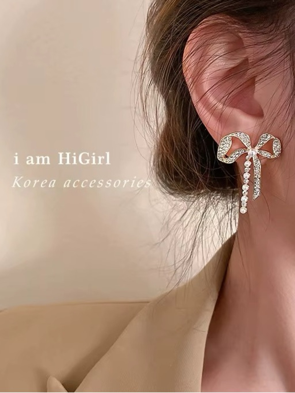 ***Delicate Pearl & Crystal Bow Drop Earrings – Gold Tone
